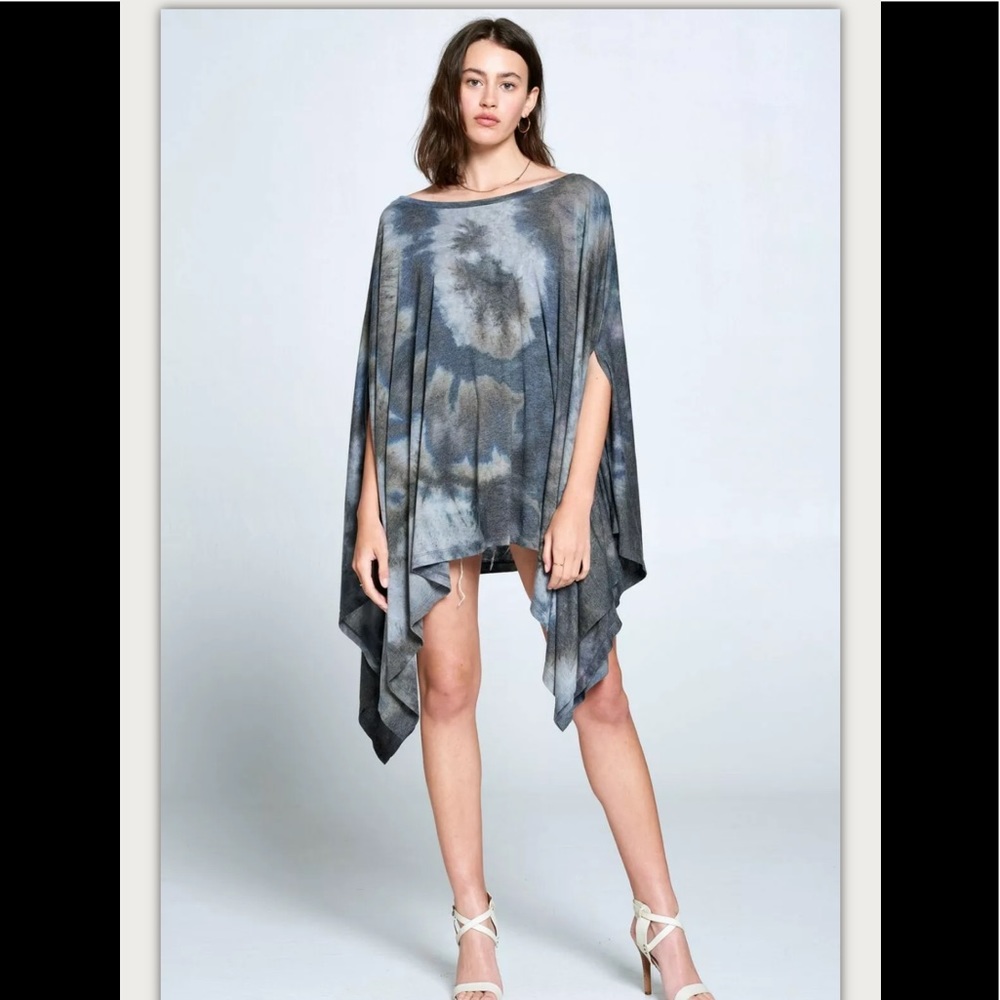 Grey Tie Dye Poncho, Tunic and beach coverup